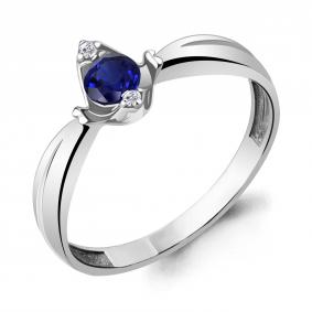 Серебряное кольцо AQUAMARINE А68694Б с фианитом и гидротермальным сапфиром А68694Б фото