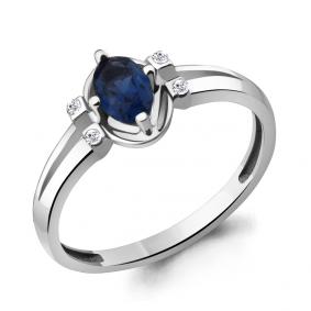 Серебряное кольцо AQUAMARINE А68695Б с фианитом и гидротермальным сапфиром А68695Б фото