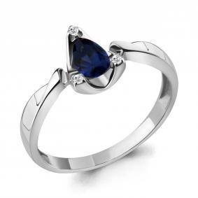 Серебряное кольцо AQUAMARINE А68696Б с фианитом и гидротермальным сапфиром А68696Б фото