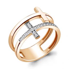 Кольцо из золочёного серебра Крест AQUAMARINE с фианитом А68735А-пк А68735А-пк фото