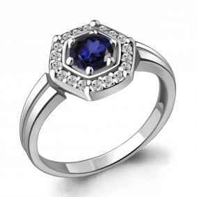 Серебряное кольцо AQUAMARINE А68744АБ с фианитом и гидротермальным сапфиром А68744АБ фото