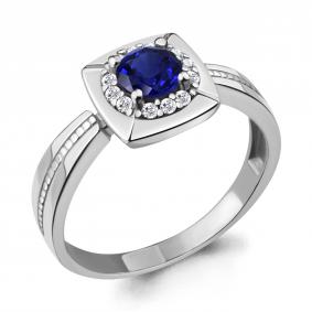 Серебряное кольцо AQUAMARINE А68746АБ с фианитом и гидротермальным сапфиром А68746АБ фото