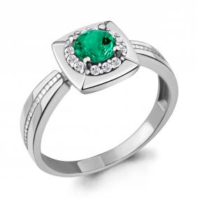 Серебряное кольцо AQUAMARINE А68746АГ с фианитом и гидротермальным изумрудом А68746АГ фото