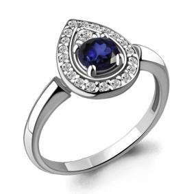 Серебряное кольцо AQUAMARINE А68748АБ с фианитом и гидротермальным сапфиром А68748АБ фото