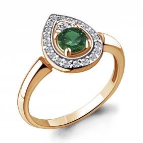 Кольцо из золочёного серебра AQUAMARINE А68748АГ-пк с фианитом и гидротермальным изумрудом А68748АГ-пк фото