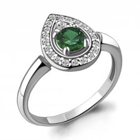 Серебряное кольцо AQUAMARINE А68748АГ с фианитом и гидротермальным изумрудом А68748АГ фото
