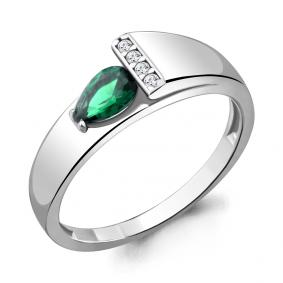 Серебряное кольцо AQUAMARINE А68786Г с фианитом и гидротермальным изумрудом А68786Г фото