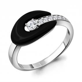 Серебряное кольцо AQUAMARINE А68800А с фианитом и керамикой А68800А фото