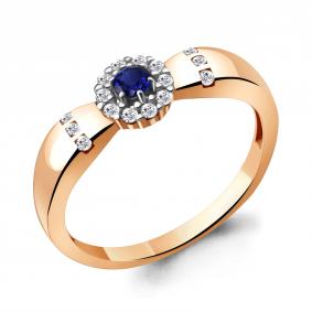 Кольцо из золочёного серебра AQUAMARINE А68811АБ-п с фианитом и гидротермальным сапфиром А68811АБ-п фото