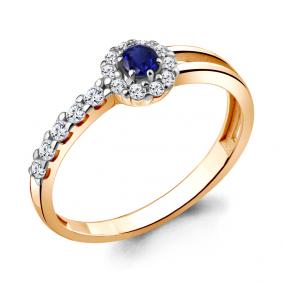 Кольцо из золочёного серебра AQUAMARINE А68812АБ-п с фианитом и гидротермальным сапфиром А68812АБ-п фото