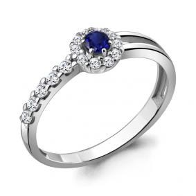 Серебряное кольцо AQUAMARINE А68812АБ с фианитом и гидротермальным сапфиром А68812АБ фото