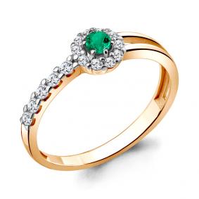 Кольцо из золочёного серебра AQUAMARINE А68812АГ-п с фианитом и гидротермальным изумрудом А68812АГ-п фото