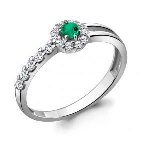 Серебряное кольцо AQUAMARINE А68812АГ с фианитом и гидротермальным изумрудом А68812АГ фото