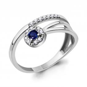 Серебряное кольцо AQUAMARINE А68820АБ с фианитом и гидротермальным сапфиром А68820АБ фото