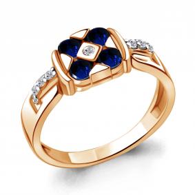 Кольцо из золочёного серебра AQUAMARINE А68823АБ-п с фианитом и гидротермальным сапфиром А68823АБ-п фото