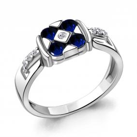 Серебряное кольцо AQUAMARINE А68823АБ с фианитом и гидротермальным сапфиром А68823АБ фото