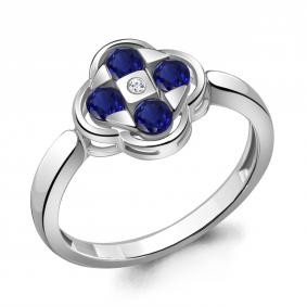 Серебряное кольцо AQUAMARINE А68824АБ с фианитом и гидротермальным сапфиром А68824АБ фото