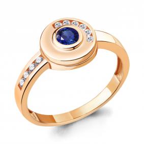 Кольцо из золочёного серебра AQUAMARINE А68825АБ-п с фианитом и гидротермальным сапфиром А68825АБ-п фото