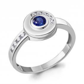 Серебряное кольцо AQUAMARINE А68825АБ с фианитом и гидротермальным сапфиром А68825АБ фото