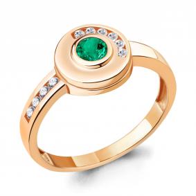 Кольцо из золочёного серебра AQUAMARINE А68825АГ-п с фианитом и гидротермальным изумрудом А68825АГ-п фото