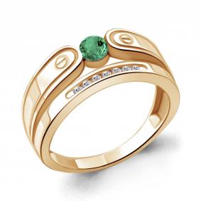 Кольцо из золочёного серебра AQUAMARINE А68827АГ-п с фианитом и гидротермальным изумрудом А68827АГ-п фото