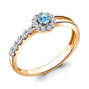 Кольцо из золочёного серебра AQUAMARINE с фианитом и шпинелью А68856АБ-п А68856АБ-п фото