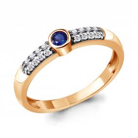 Кольцо из золочёного серебра AQUAMARINE А68911АБ-пк с фианитом и гидротермальным сапфиром А68911АБ-пк фото