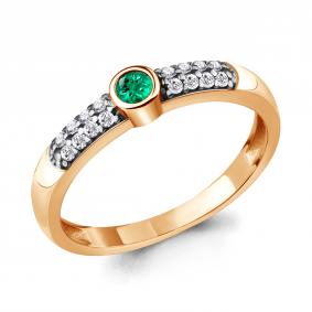 Кольцо из золочёного серебра AQUAMARINE А68911АГ-п с фианитом и гидротермальным изумрудом А68911АГ-п фото
