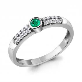 Серебряное кольцо AQUAMARINE А68911АГ с фианитом и гидротермальным изумрудом А68911АГ фото