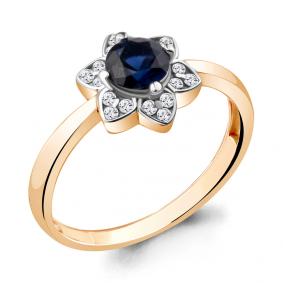 Кольцо из золочёного серебра AQUAMARINE А68919АБ-пк с фианитом и гидротермальным сапфиром А68919АБ-пк фото