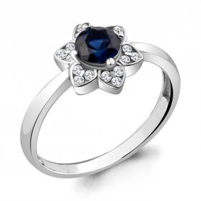 Серебряное кольцо AQUAMARINE А68919АБ с фианитом и гидротермальным сапфиром А68919АБ фото