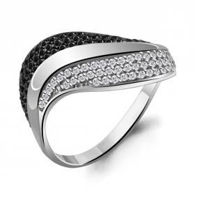 Серебряное кольцо AQUAMARINE А68955АЧ с фианитом и ювелирным кристаллом А68955АЧ фото