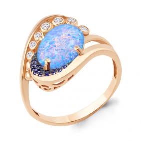 Кольцо из золочёного серебра AQUAMARINE А6900097Б-п с фианитом, опалом, гидротермальным сапфиром и миксом камней А6900097Б-п фото