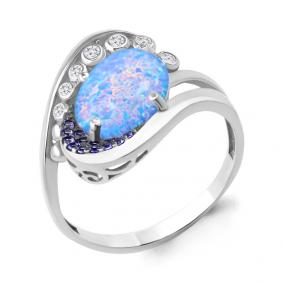 Серебряное кольцо AQUAMARINE А6900097Б с фианитом, опалом и гидротермальным сапфиром А6900097Б фото