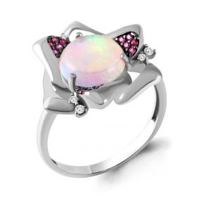 Серебряное кольцо AQUAMARINE А6900198В с фианитом, опалом и ювелирным кристаллом А6900198В фото