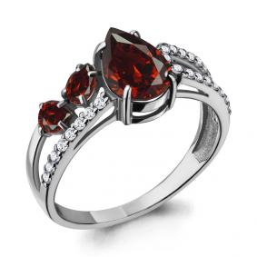 Серебряное кольцо AQUAMARINE А6900303А с фианитом и гранатом А6900303А фото