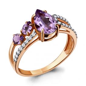 Кольцо из золочёного серебра AQUAMARINE А6900304А-п с фианитом и аметистом А6900304А-п фото