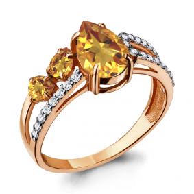 Кольцо из золочёного серебра AQUAMARINE А6900306А-п с фианитом и цитрином А6900306А-п фото