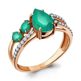 Кольцо из золочёного серебра AQUAMARINE А6900309А-п с фианитом и агатом А6900309А-п фото