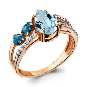 Кольцо из золочёного серебра AQUAMARINE А69003600А-п с топазом, фианитом, миксом камней и Лондон топазом А69003600А-п фото