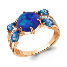 Кольцо из золочёного серебра AQUAMARINE А6900495А-п с фианитом, опалом и Лондон топазом А6900495А-п фото