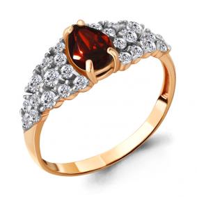 Кольцо из золочёного серебра AQUAMARINE А6900503А-п с фианитом и гранатом А6900503А-п фото