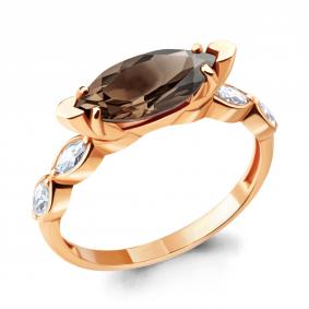 Кольцо из золочёного серебра AQUAMARINE А6900901-п с фианитом и кварцем А6900901-п фото