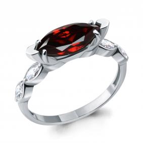 Серебряное кольцо AQUAMARINE А6900903 с фианитом и гранатом А6900903 фото