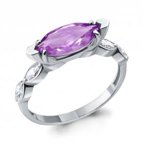 Серебряное кольцо AQUAMARINE А6900904 с фианитом и аметистом А6900904 фото
