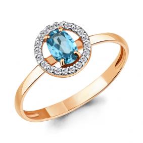 Кольцо из золочёного серебра AQUAMARINE А6901005А-п с топазом и фианитом А6901005А-п фото