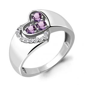 Серебряное кольцо AQUAMARINE А6901204А с фианитом и аметистом А6901204А фото