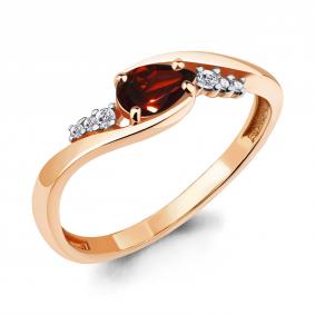 Кольцо из золочёного серебра AQUAMARINE А6901403А-п с фианитом и гранатом А6901403А-п фото