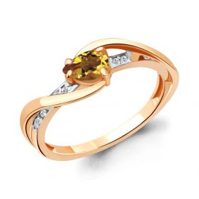Кольцо из золочёного серебра AQUAMARINE А6901606А-п с фианитом и цитрином А6901606А-п фото