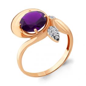 Кольцо из золочёного серебра AQUAMARINE А6901984А-п с фианитом и аметистом А6901984А-п фото